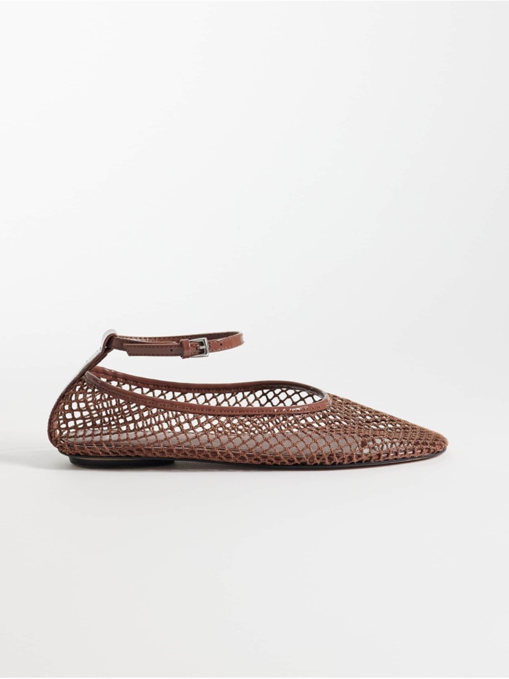 Mango Brown Woven Pointed-Toe Ankle-Strap Flats